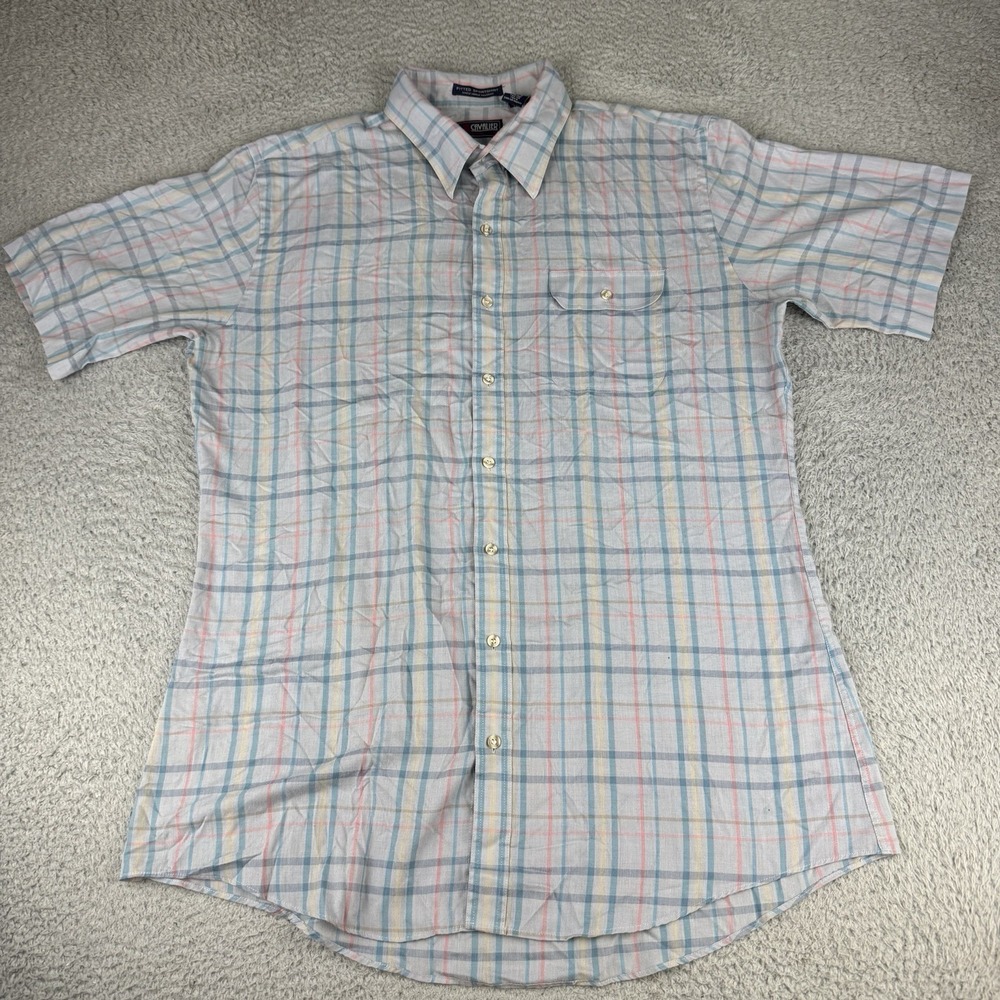 Vtg 1980's Cavalier Brand Button Short Sleeve Shirt Men's‎ Xl Tall Single Needle